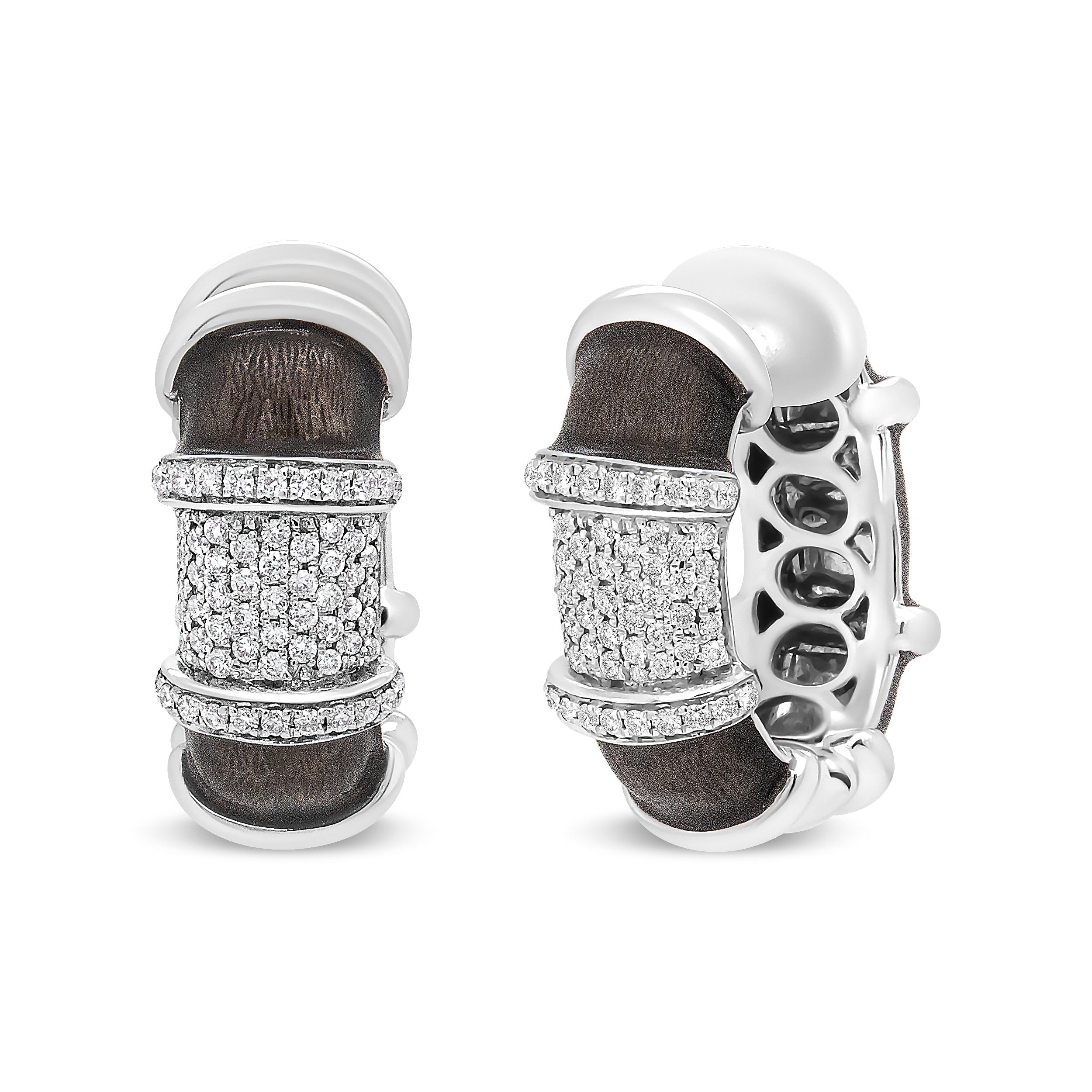 18K White Gold Flash Plated .925 Sterling Silver Clear Graphite Grey Enamel 5/8 Cttw Round Diamonds Huggie Hoop Earrings (F-G Color, VS1-VS2 Clarity) by Bids.com