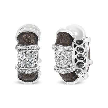 18K White Gold Flash Plated .925 Sterling Silver Clear Graphite Grey Enamel 5/8 Cttw Round Diamonds Huggie Hoop Earrings (F-G Color, VS1-VS2 Clarity) by Bids.com