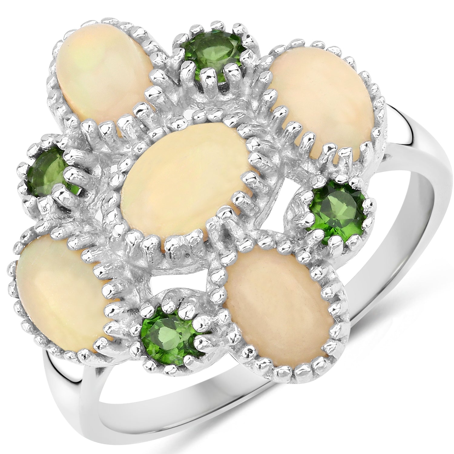 1.90 Carat Genuine Ethiopian Opal and Chrome Diopside .925 Sterling Silver Ring  DestGlow