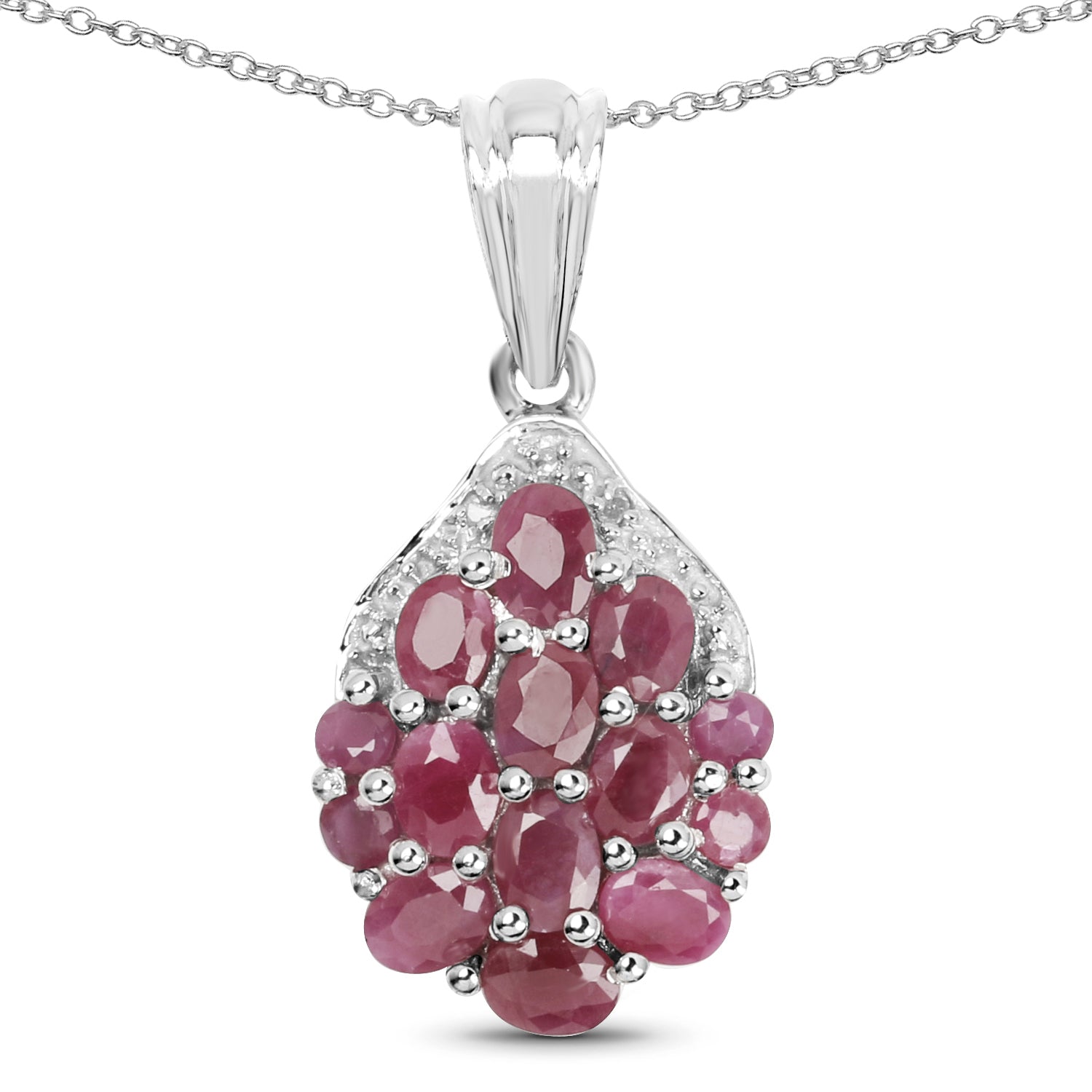 2.54 Carat Genuine Ruby &amp; White Diamond .925 Sterling Silver Pendant  DestGlow