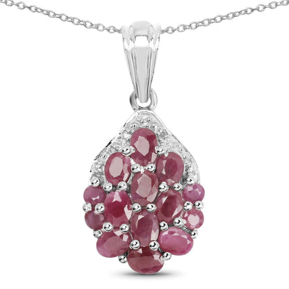 2.54 Carat Genuine Ruby &amp; White Diamond .925 Sterling Silver Pendant  DestGlow