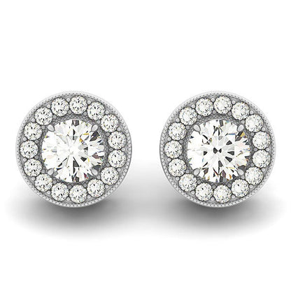 14k White Gold Round Diamond Halo Milgrain Border Earrings (3/4 cttw) by Bids.com