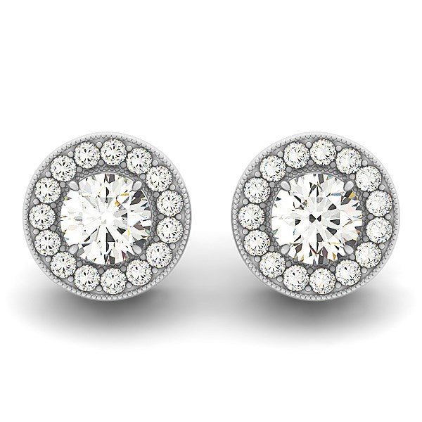 14k White Gold Round Diamond Halo Milgrain Border Earrings (3/4 cttw) by Bids.com