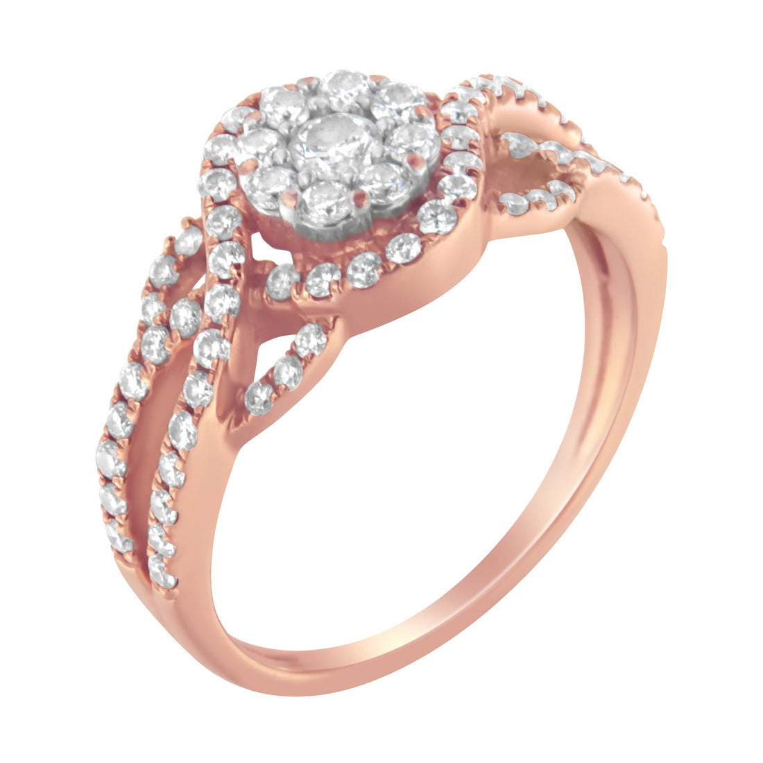 10K Rose Gold 3/4 Cttw Diamond Floral Cluster Head and Twisted Shank Cocktail Ring (H-I Color, SI1-SI2 Clarity)- Size 7 by Bids.com