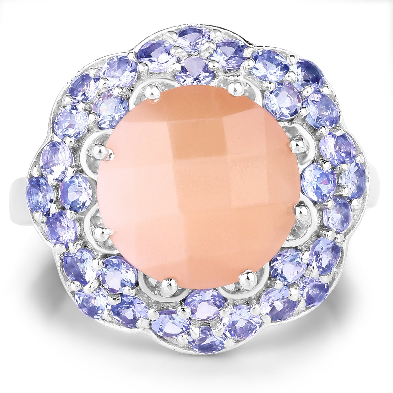 7.20 Carat Genuine Peach Moonstone and Tanzanite .925 Sterling Silver Ring by Bids.com