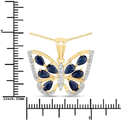 1.67 Carat Genuine Blue Sapphire and White Zircon .925 Sterling Silver Pendant  DestGlow