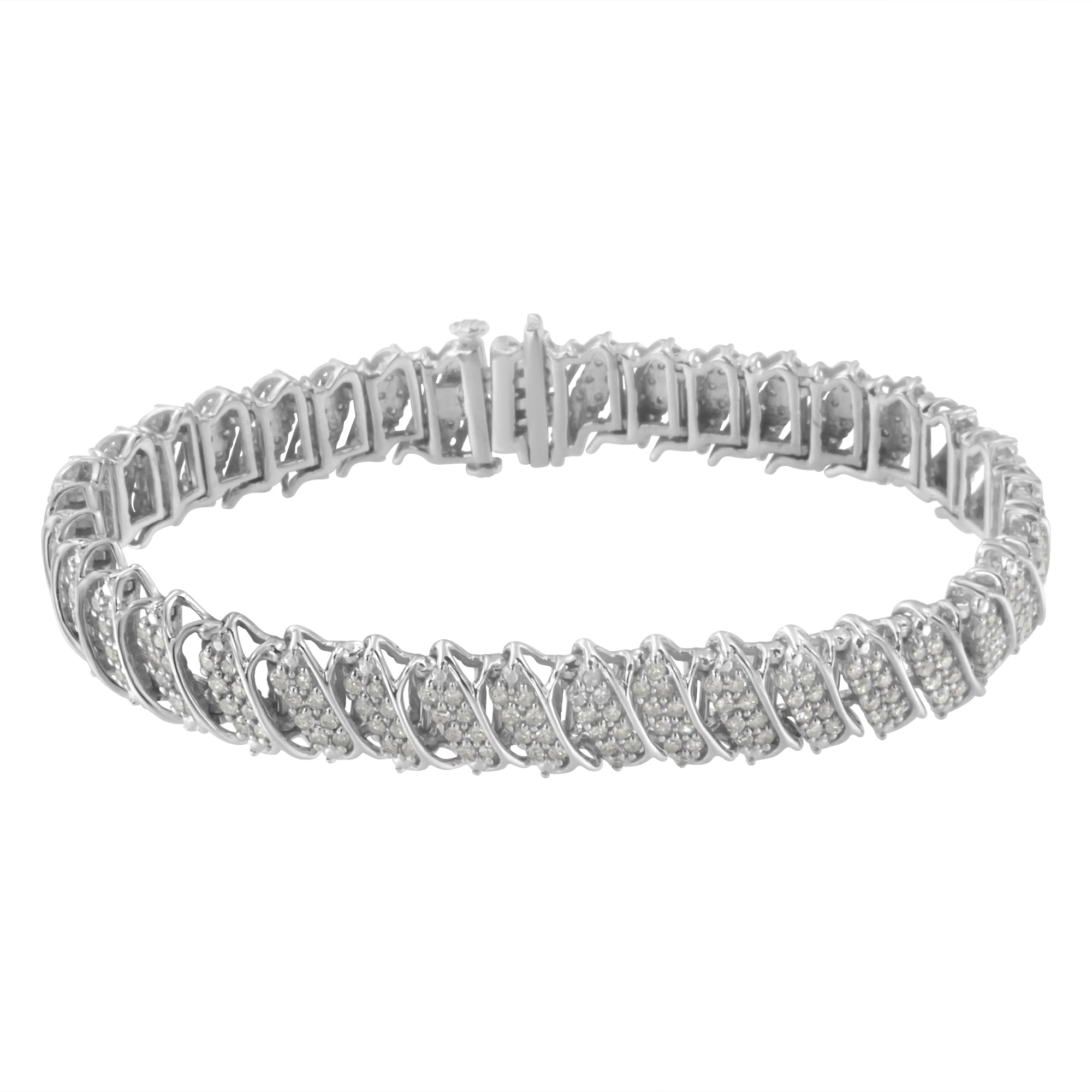 .925 Sterling Silver 3.0 Cttw Diamond Multi Row Cluster Slanted Wave Link 7-Â¼â€ Tennis Bracelet (I-J Color, I2-I3 Clarity) by Bids.com