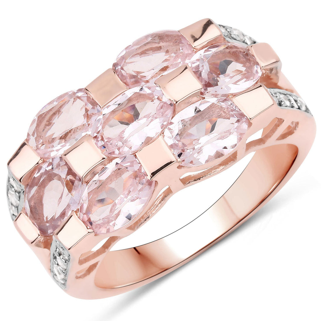 2.65 Carat Genuine Morganite and White Diamond .925 Sterling Silver Ring  DestGlow