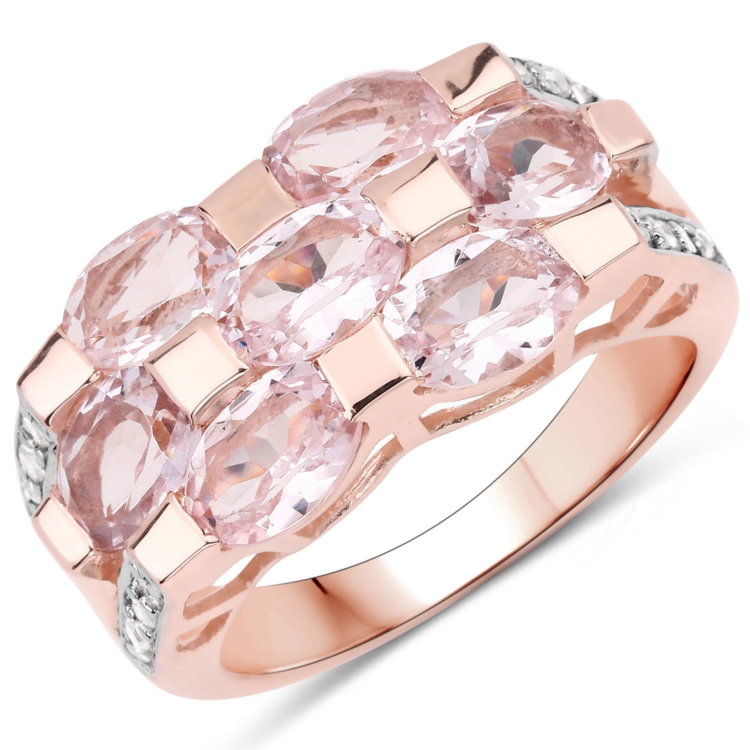 2.65 Carat Genuine Morganite and White Diamond .925 Sterling Silver Ring  DestGlow