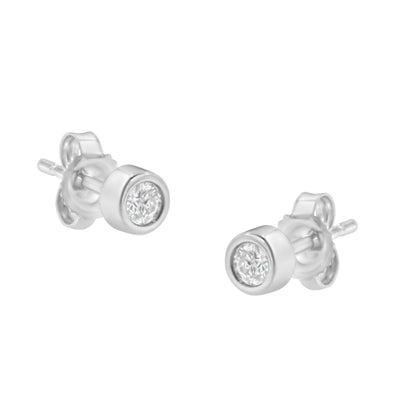 10K White Gold 0.15 Cttw Round Brilliant-Cut Near Colorless Diamond Bezel-Set Stud Earrings (H-I Color, I1-I2 Clarity) by Bids.com
