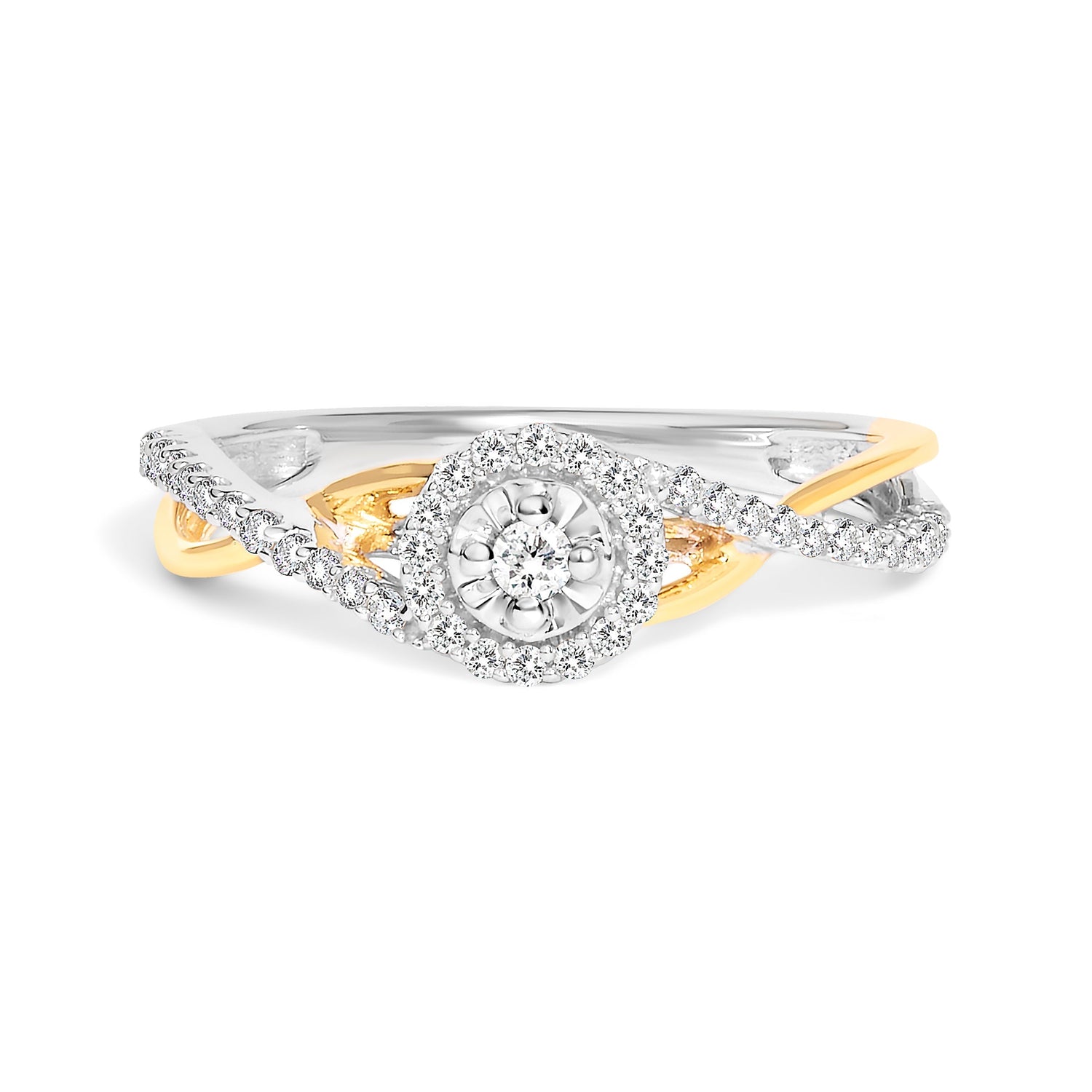 14K Yellow Gold Plated .925 Sterling Silver 1/4 Cttw Diamond Bypass and Halo Promise Ring (I-J Color, I3 Clarity) - Ring Size 7  DestGlow