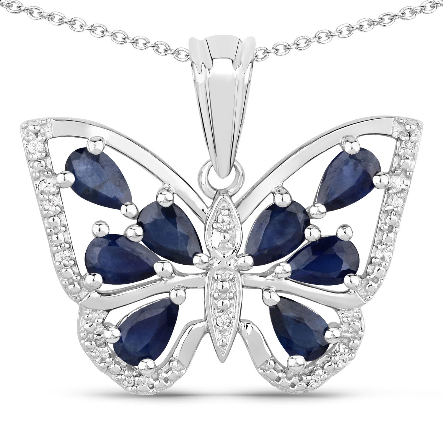 1.67 Carat Genuine Blue Sapphire and White Zircon .925 Sterling Silver Pendant by Bids.com