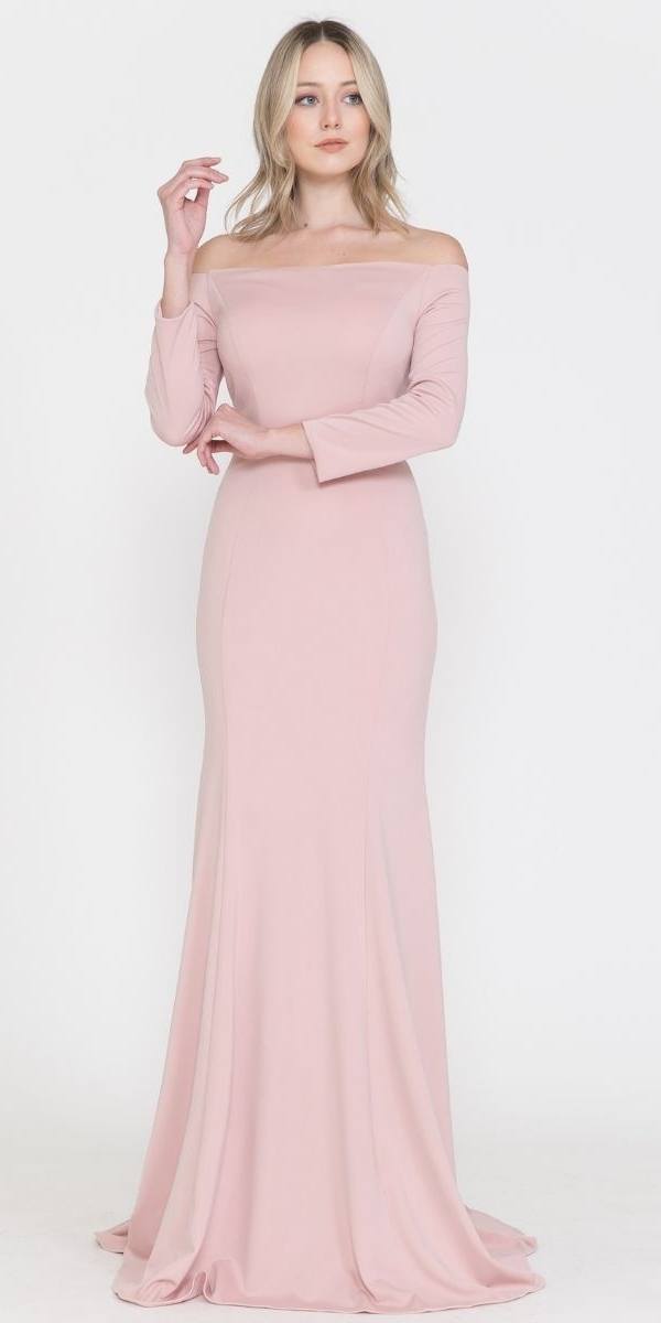 CLEARANCE - Poly USA | Ed Young 8378 Off-Shoulder Long Dress with Long Sleeves (Size M) by DiscountDressShop