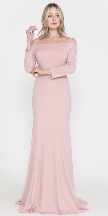 CLEARANCE - Poly USA | Ed Young 8378 Off-Shoulder Long Dress with Long Sleeves (Size M) by DiscountDressShop