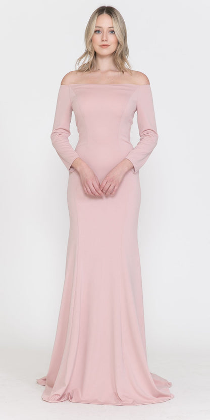 CLEARANCE - Poly USA | Ed Young 8378 Off-Shoulder Long Dress with Long Sleeves (Size M) by DiscountDressShop