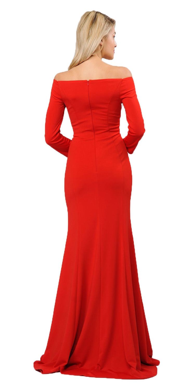 CLEARANCE - Poly USA | Ed Young 8378 Off-Shoulder Long Dress with Long Sleeves (Size M) by DiscountDressShop