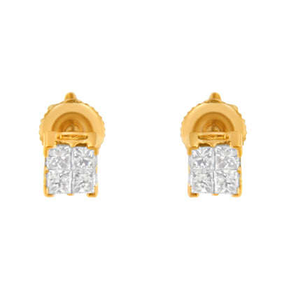 10KT Yellow Gold Princess Diamond Stud Earring (1/4 cttw, J-K Color, I1-I2 Clarity) by Bids.com