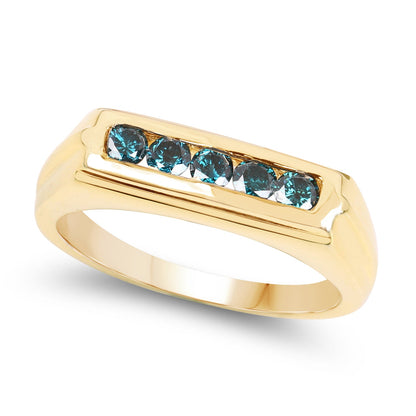 14K Yellow Gold Plated 0.40 Carat Genuine Blue Diamond .925 Sterling Silver Ring by Bids.com