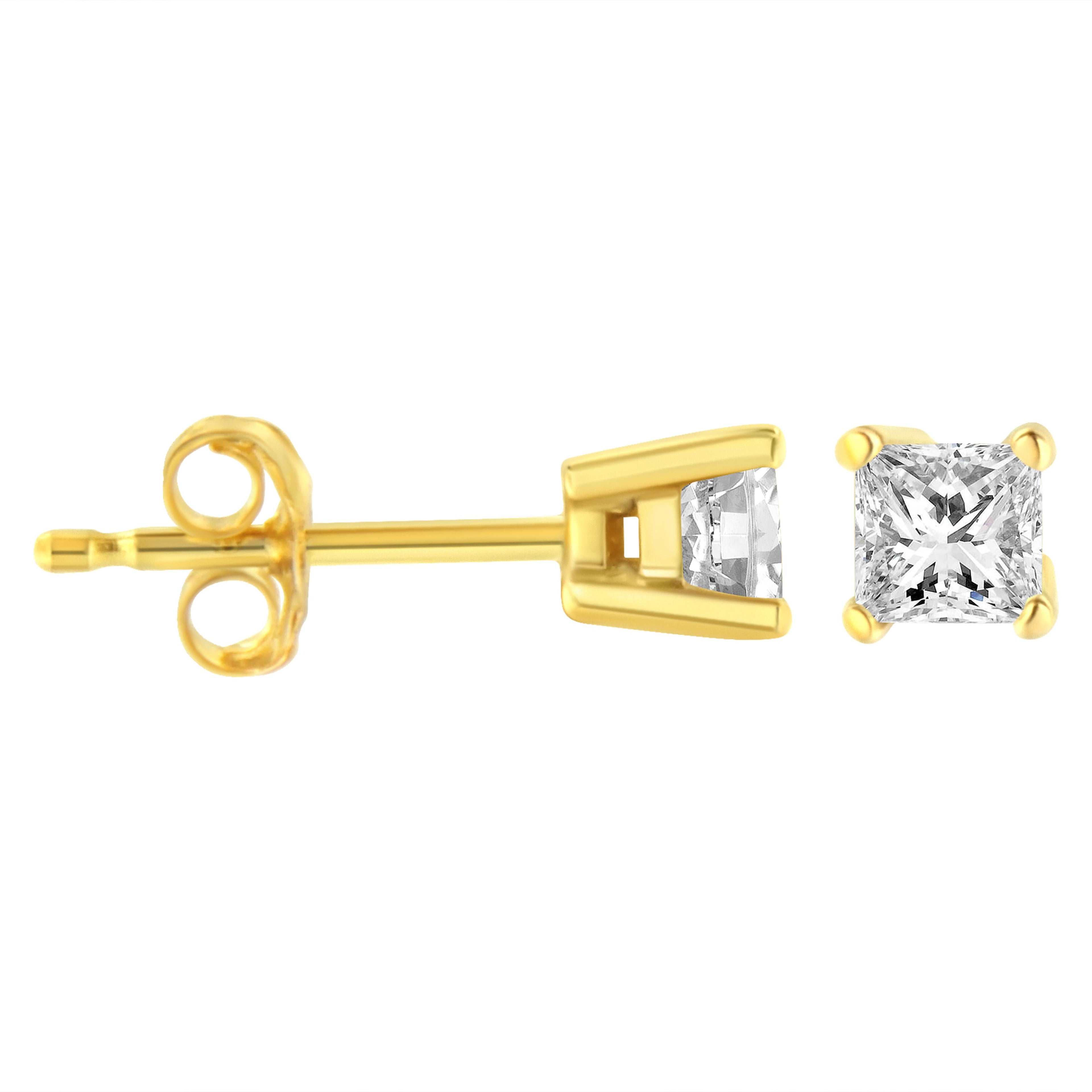 14K Yellow Gold 3/8 Cttw Princess-Cut Square Near Colorless Diamond Classic 4-Prong Solitaire Stud Earrings (J-K Color, SI1-SI2 Clarity)  DestGlow