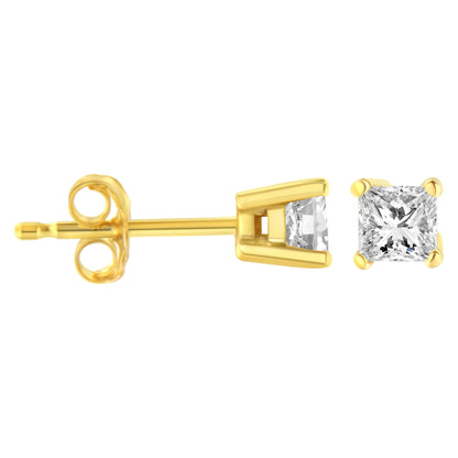 14K Yellow Gold 3/8 Cttw Princess-Cut Square Near Colorless Diamond Classic 4-Prong Solitaire Stud Earrings (J-K Color, SI1-SI2 Clarity)  DestGlow