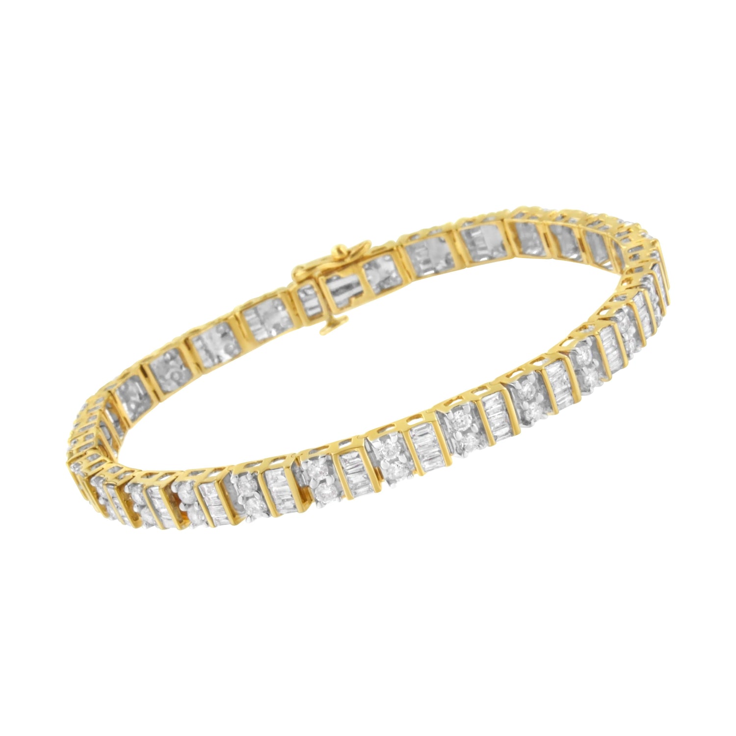 10K Yellow Gold 4.0 Cttw Alternating Baguette &amp; Round Cut Diamond Bezel- &amp; Prong-Set 7" Tennis Bracelet (G-H Color, SI1-SI2 Clarity) by Bids.com