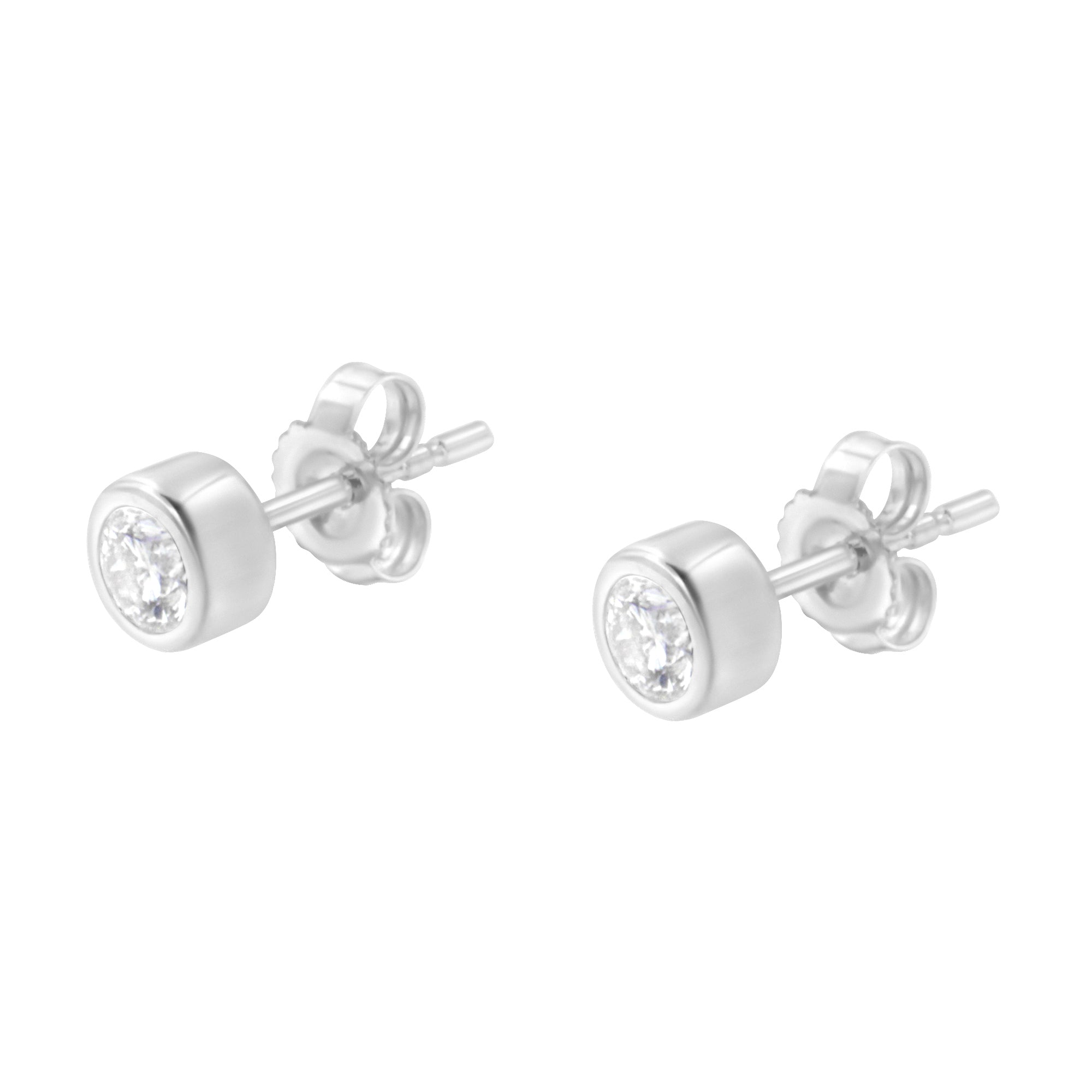 10K White Gold 0.30 Cttw Round Brilliant-Cut Near Colorless Diamond Bezel-Set Stud Earrings (H-I Color, I1-I2 Clarity) by Bids.com