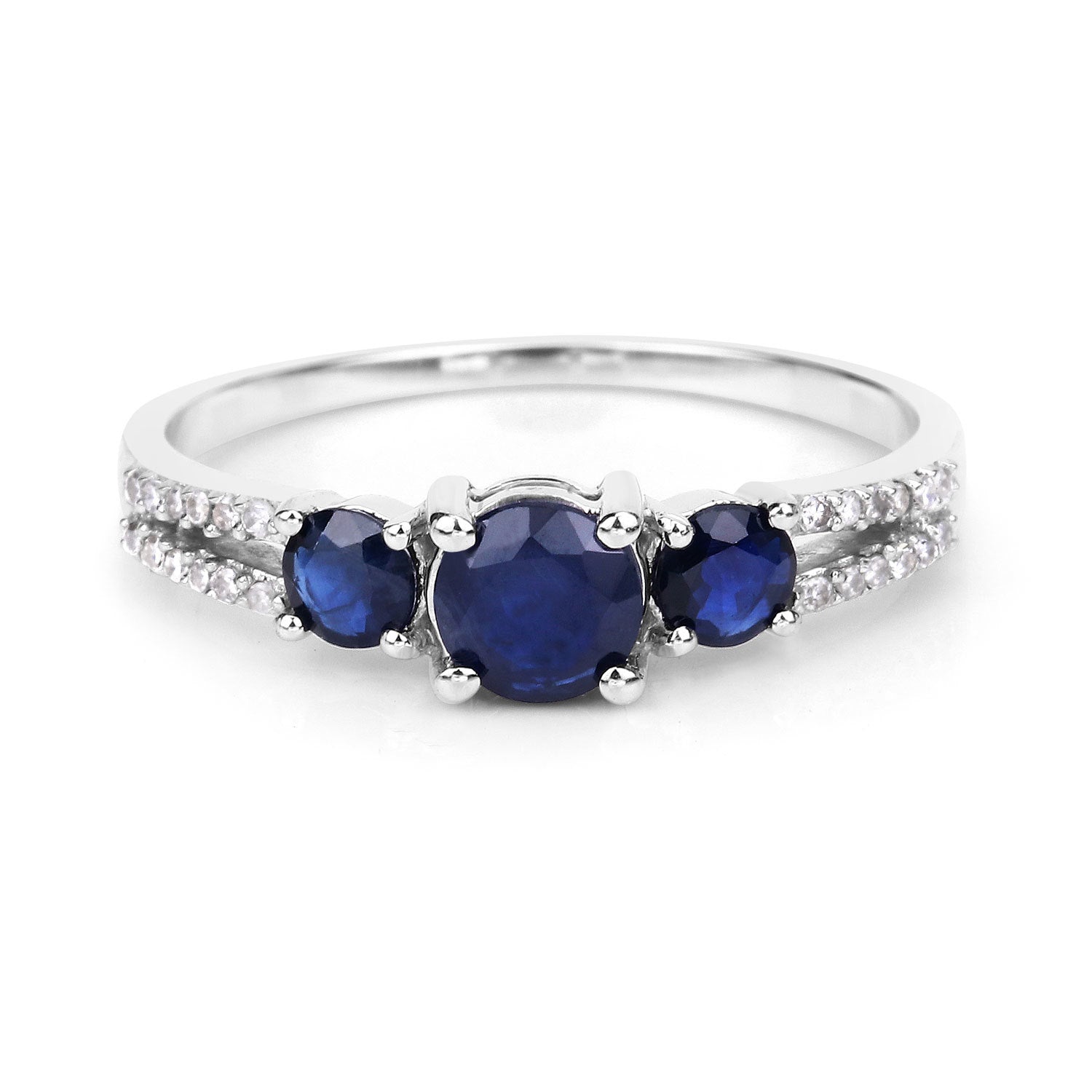 1.08 Carat Genuine Blue Sapphire and White Diamond 14K White Gold Ring by Bids.com