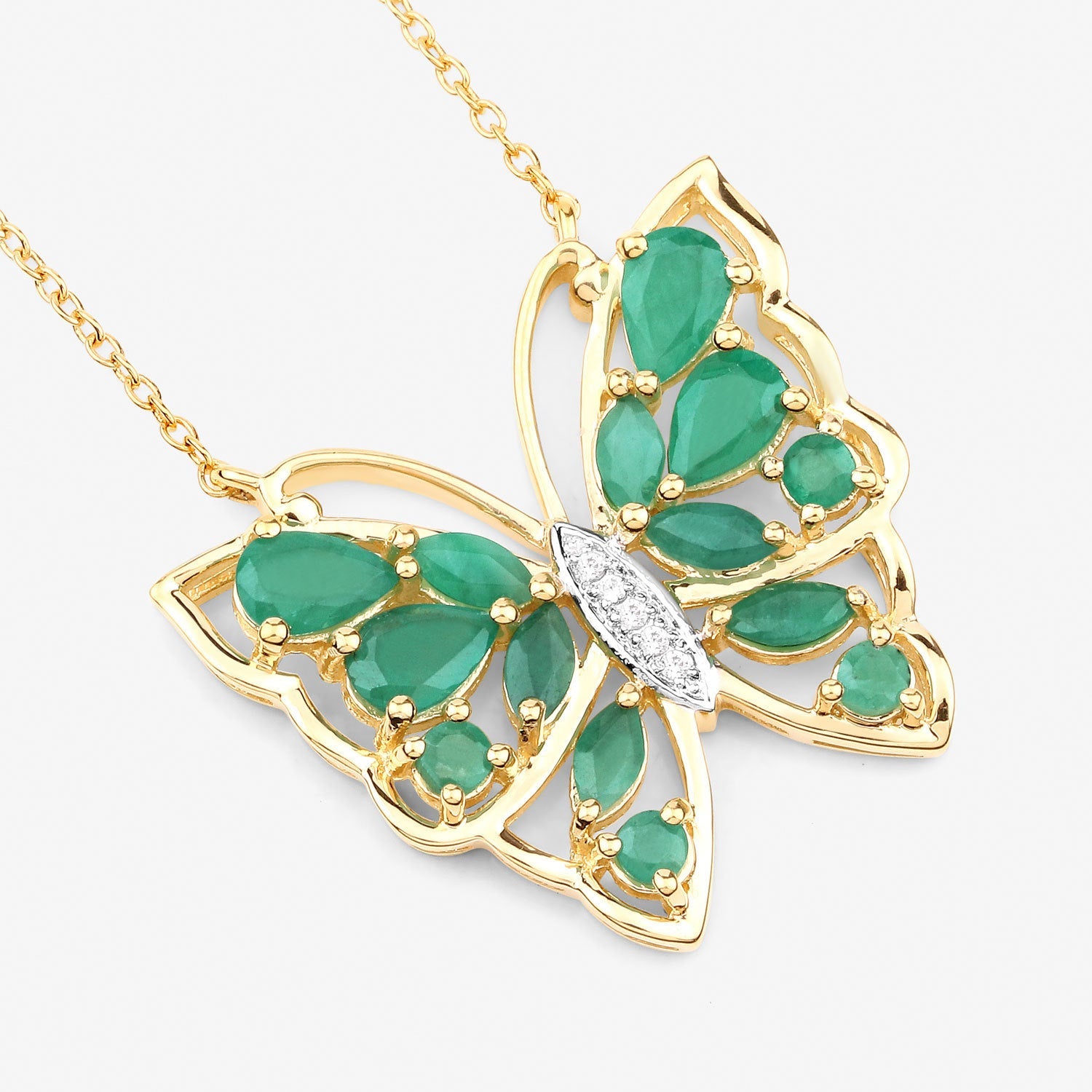 2.60 Carat Genuine Emerald and White Zircon .925 Sterling Silver Necklace by Bids.com