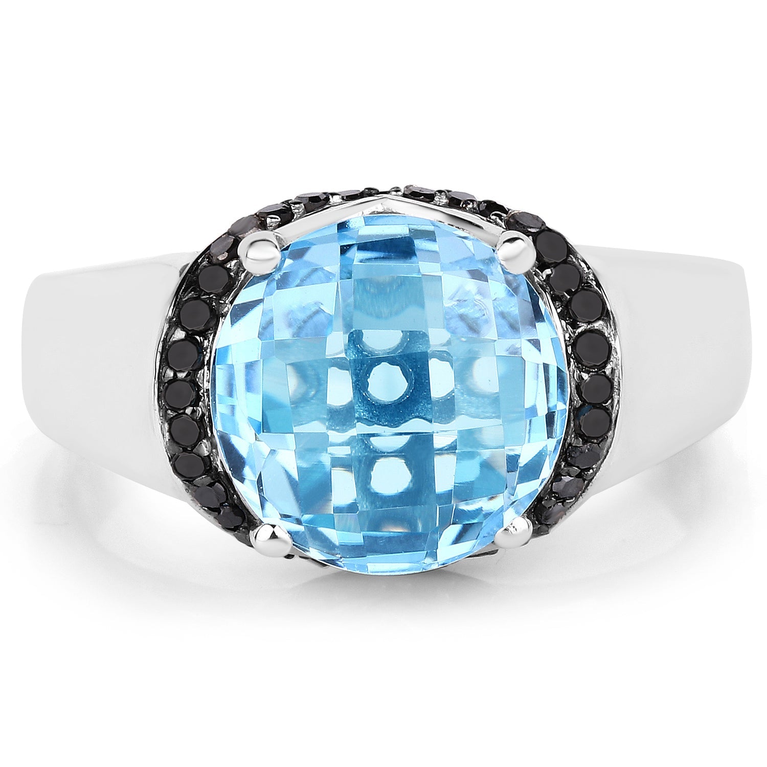 4.94 Carat Genuine Baby Swiss Blue Topaz and Black Diamond .925 Sterling Silver Ring by Bids.com