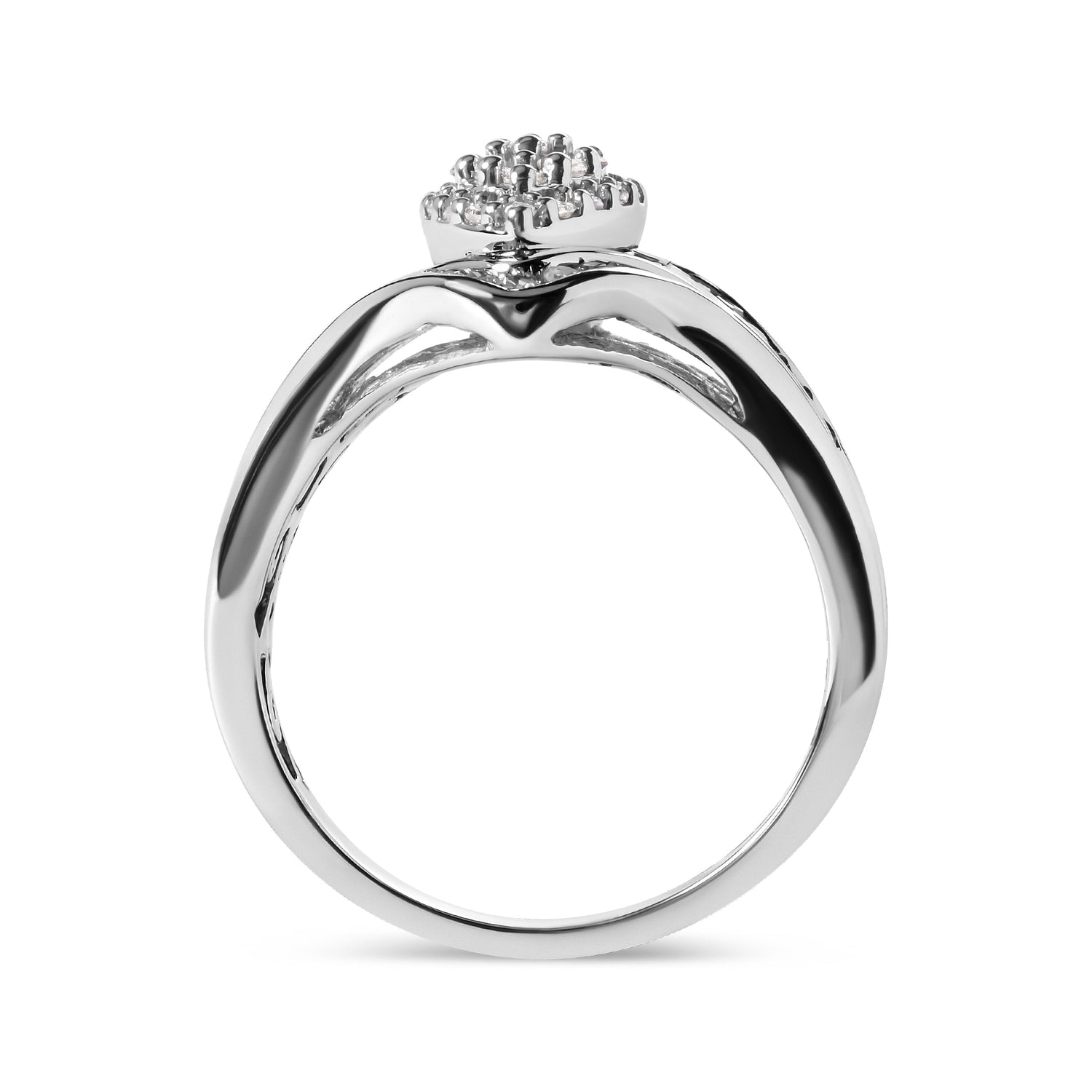 14K White Gold 3/4 Cttw Round and Baguette cut Diamond Cluster Ring (H-I Color, I1-I2 Clarity)  DestGlow