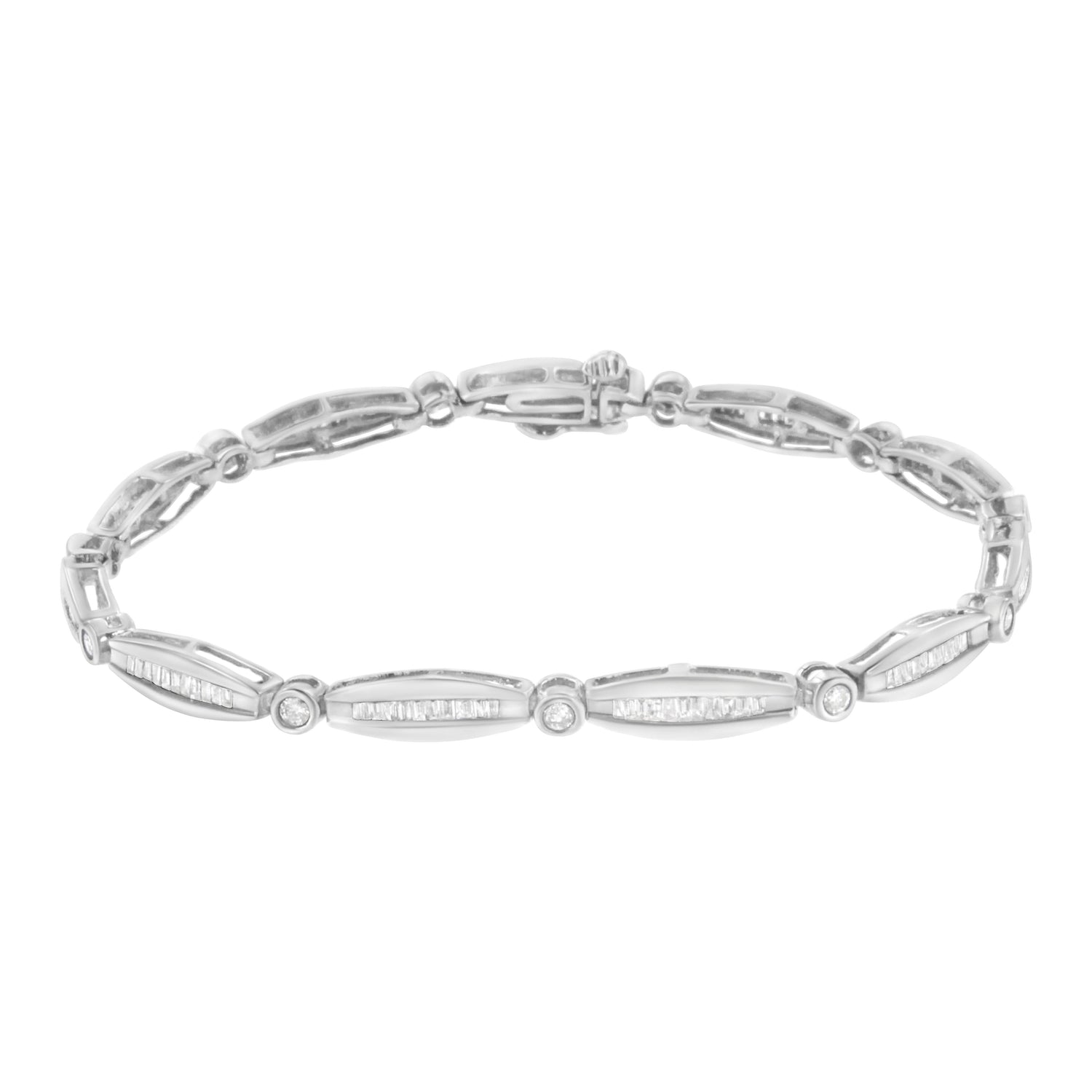 14K White Gold 1-1/2 Cttw Round Brilliant-Cut &amp; Baguette Cut Diamond Bezel and Tapered Link 7" Tennis Bracelet (H-I Color, I1-I2 Clarity) by Bids.com