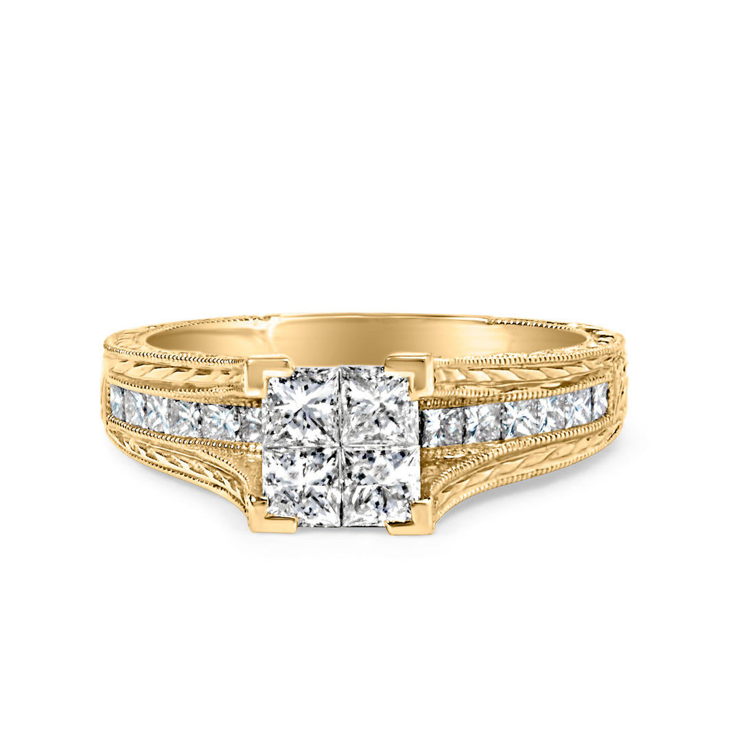 14K Yellow Gold 1.0 Cttw Princess Composite Diamond Engagement Ring (G-H Color, VS1-VS2 Clarity) - Size 7 by Bids.com