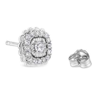 .925 Sterling Silver 1/2 Cttw Round-Cut Diamond Halo Cluster Stud Earring (I-J Color, I2-I3 Clarity) by Bids.com
