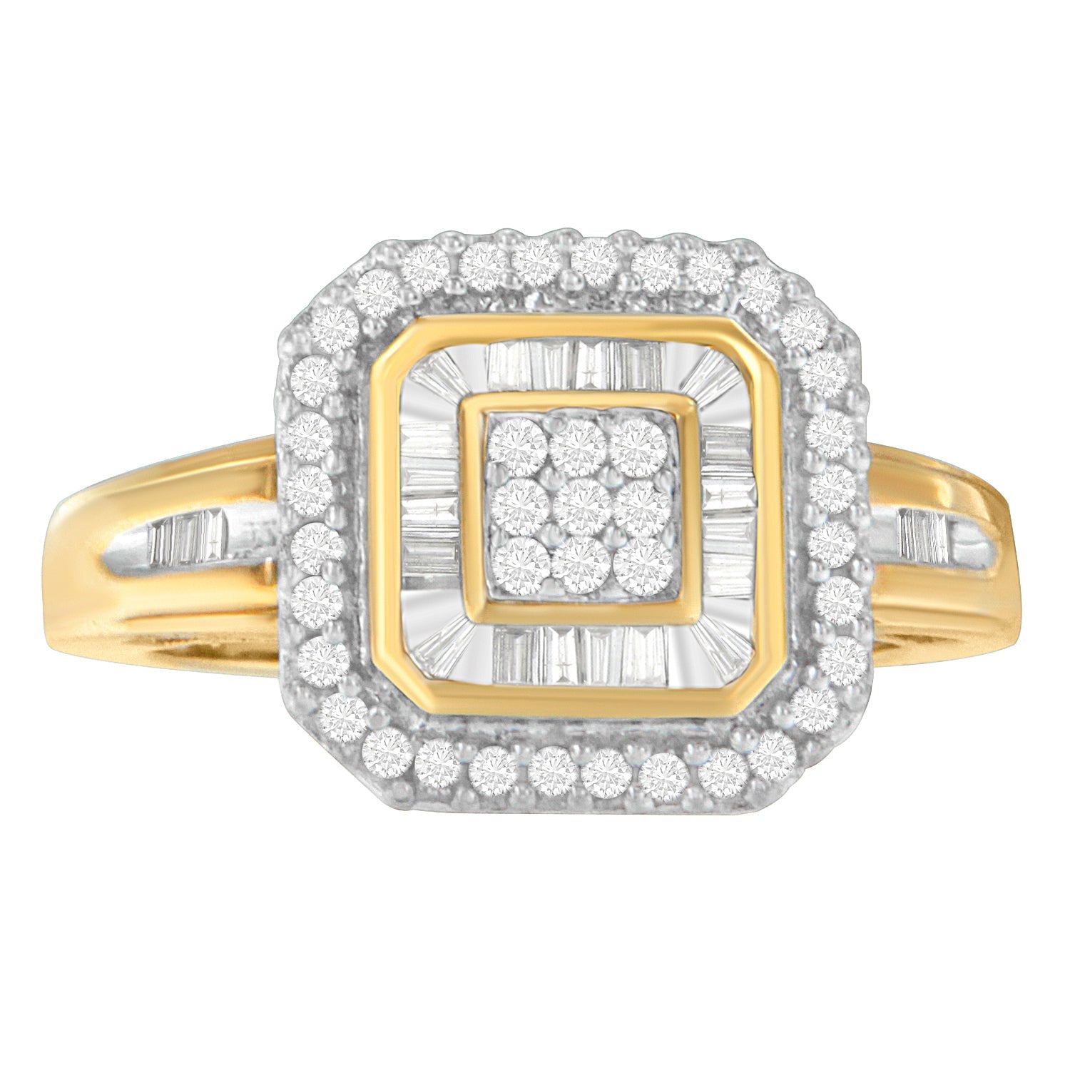 10K Yellow Gold 1/2 Cttw Diamond Square Cluster Cocktail Ring  DestGlow