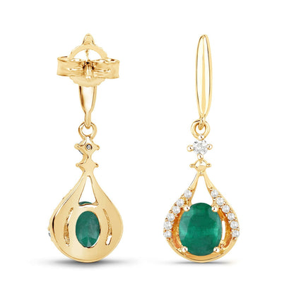 0.70 Carat Genuine Zambian Emerald and White Diamond 14K Yellow Gold Earrings  DestGlow