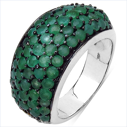 2.90 Carat Genuine Emerald &amp; White Diamond .925 Sterling Silver Ring by Bids.com