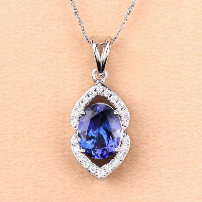 2.44 Carat Genuine Tanzanite and White Diamond 14K White Gold Pendant by Bids.com