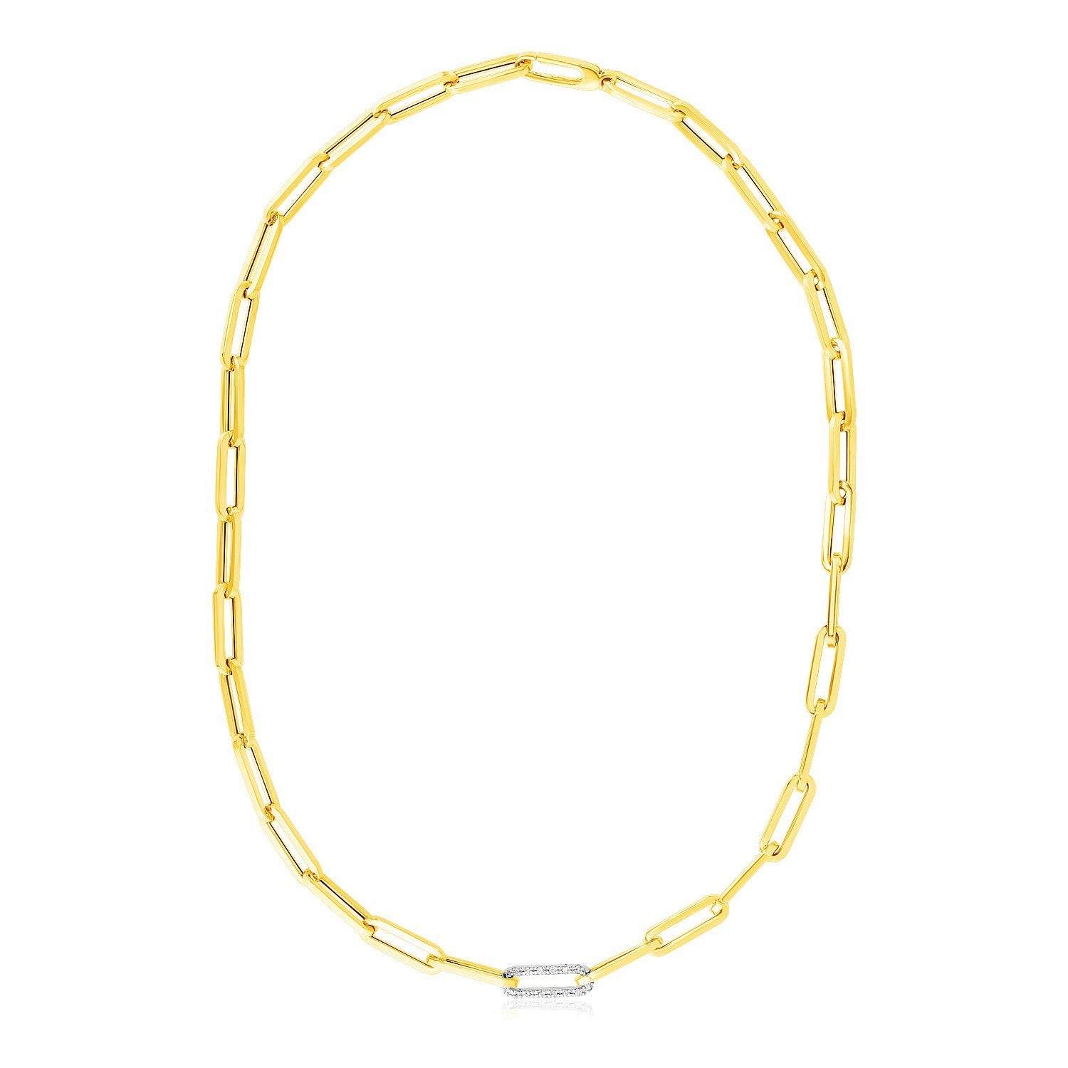 14k Yellow Gold Paperclip Chain Necklace with Diamond Link by Bids.com