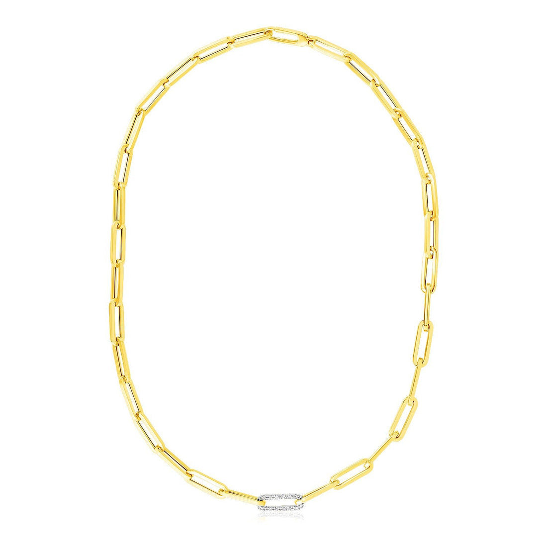 14k Yellow Gold Paperclip Chain Necklace with Diamond Link by Bids.com