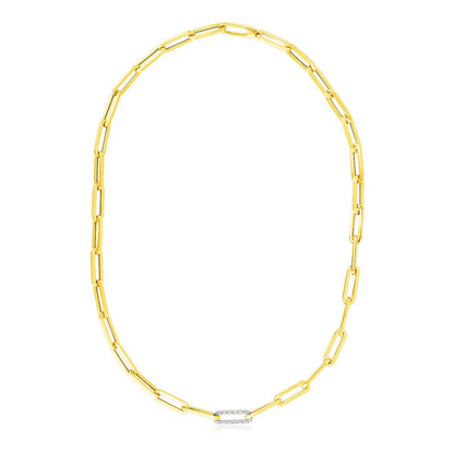 14k Yellow Gold Paperclip Chain Necklace with Diamond Link by Bids.com