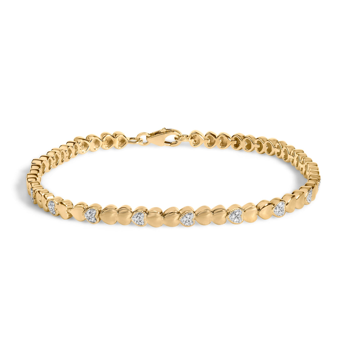 Gold Vermeil .925 Sterling Silver 1/7 Cttw Diamond Puff Heart Bangle Bracelet  DestGlow