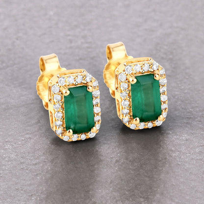 0.91 Carat Genuine Zambian Emerald and White Diamond 14K Yellow Gold Earrings by Bids.com