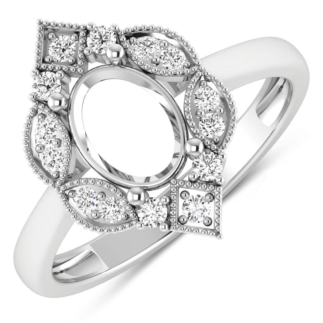 0.20 Carat Genuine White Diamond 14K White Gold Semi Mount Ring - holds 8x6mm Oval Gemstone by Bids.com