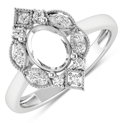 0.20 Carat Genuine White Diamond 14K White Gold Semi Mount Ring - holds 8x6mm Oval Gemstone by Bids.com