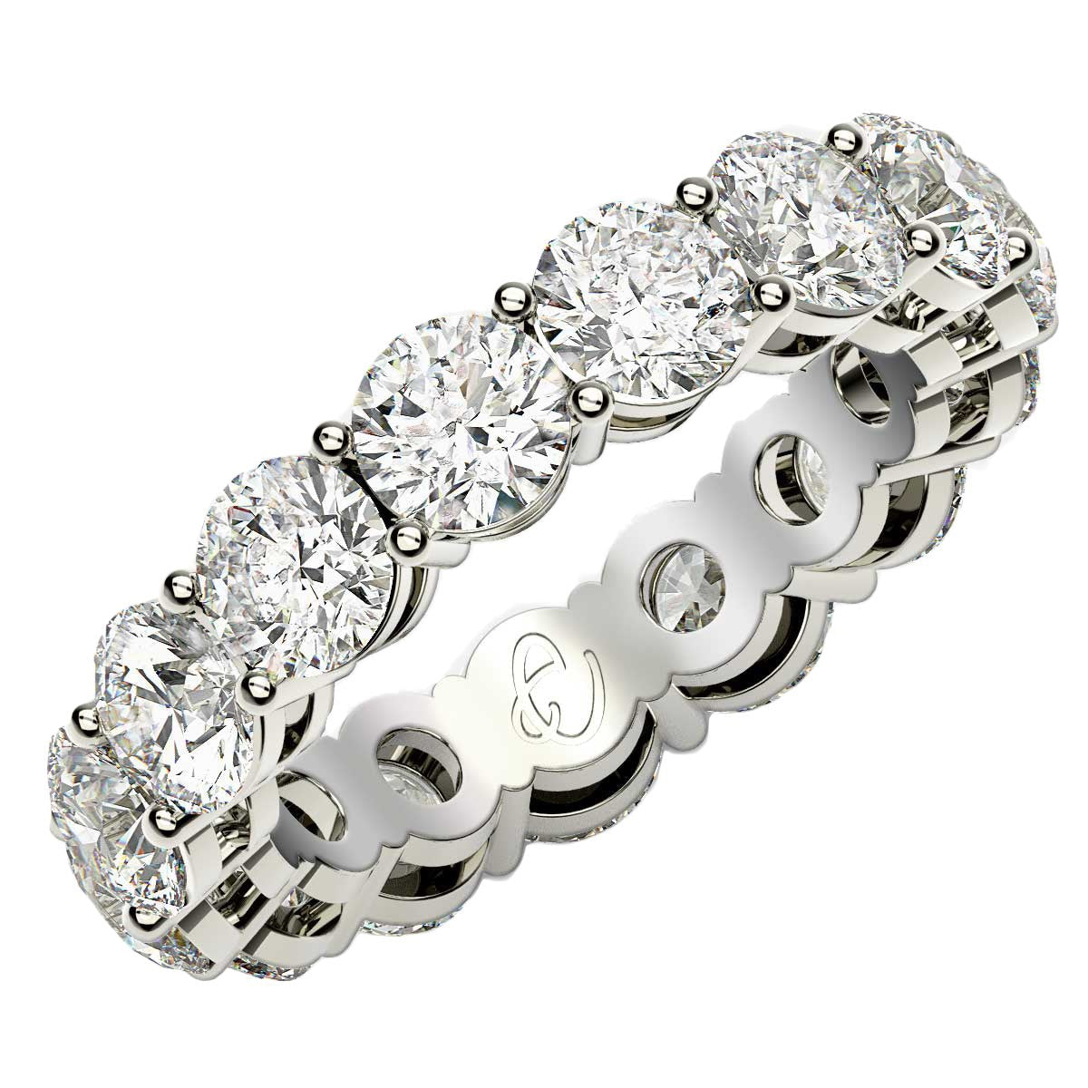 Round Cut Lab Grown Diamond Eternity Ring in 14k White Gold (5 cttw FG/VS2)  DestGlow