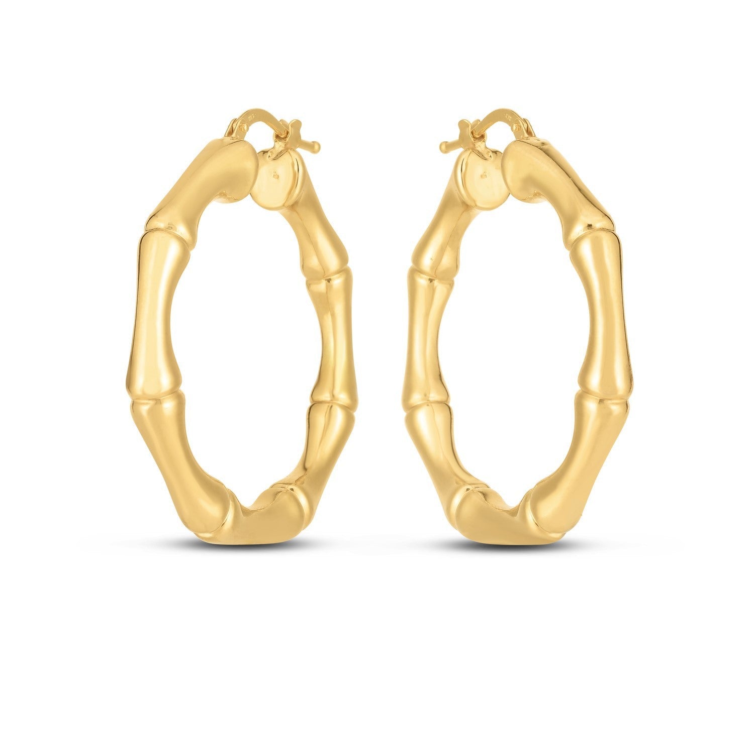 14k Yellow Gold Large Bamboo Hoops  DestGlow