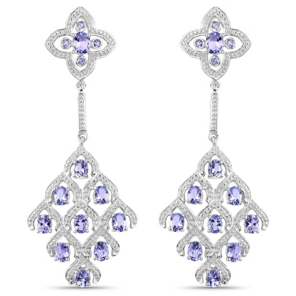 3.90 Carat Genuine Tanzanite and White Topaz .925 Sterling Silver Earrings by Bids.com