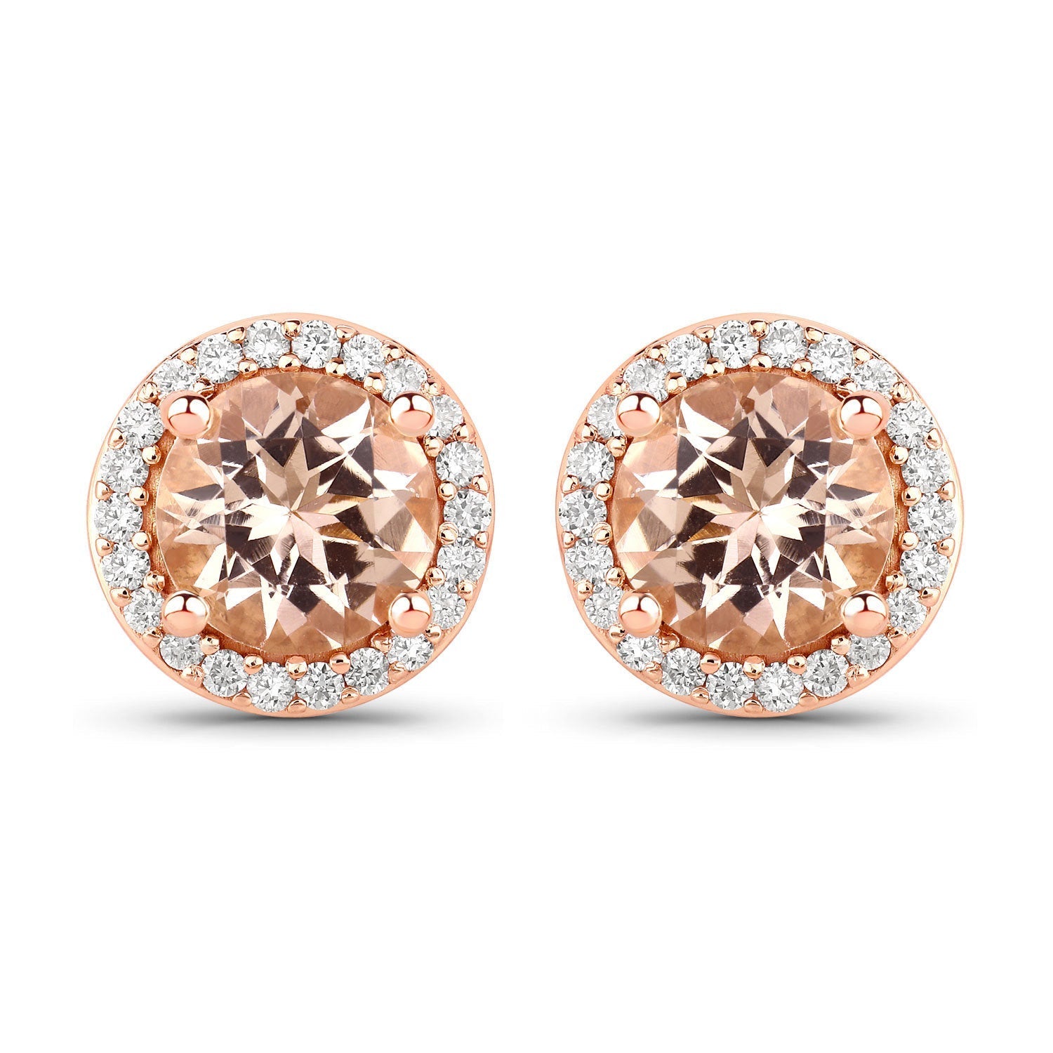 1.60 Carat Genuine Morganite and White Diamond 14K Rose Gold Earrings  DestGlow
