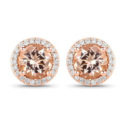 1.60 Carat Genuine Morganite and White Diamond 14K Rose Gold Earrings  DestGlow