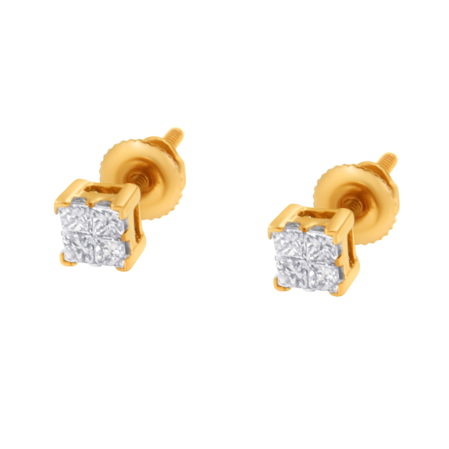 10KT Yellow Gold Princess Diamond Stud Earring (1/4 cttw, J-K Color, I1-I2 Clarity) by Bids.com